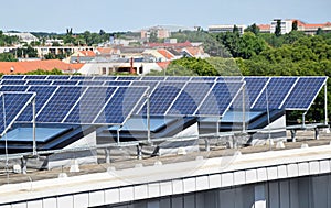 Solar panels on the top of a building