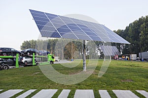 Solar panels on truck stop near belgian motorway