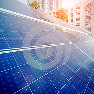 Solar panels and urban buildings
