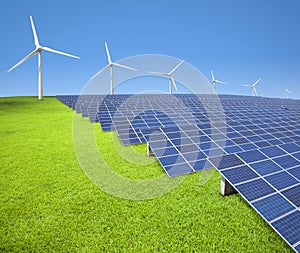 Solar panels and wind turbines