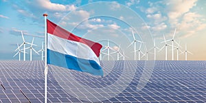 Solar panels and wind turbines with Dutch flag