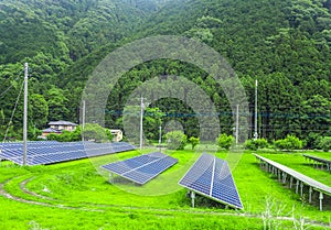 Solar pannel near of rice fields in Japan