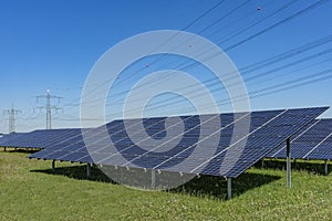 Solar park wih power line green energy