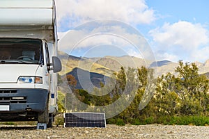 Solar photovoltaic panel at camper caravan photo