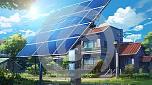 Solar photovoltaic panels on house roof photo