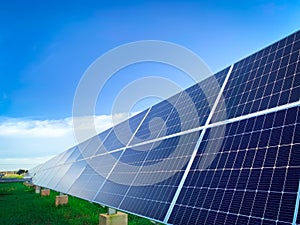 Solar plantsolar cell with the blue sky, hot climate causes increased power production, Alternative energy to conserve the world