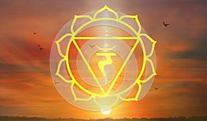 The solar plexus chakra -Manipura, yellow ,sun background