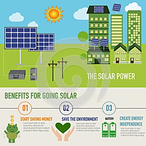 Solar power benefit infographic vector photo