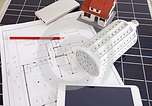 Solar power home installation design scene