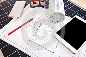 Solar power home installation design scene