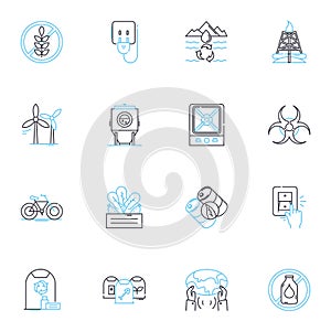 Solar power linear icons set. Photovoltaic, Panel, Energy, Electricity, Sunlight, Renewable, Sustainable line vector and