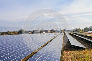 Solar power panels ,Photovoltaic modules for  innovation green energy for life with blue sky background