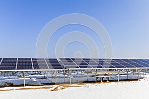 Solar power panels ,Photovoltaic modules for innovation green energy for life with blue sky background