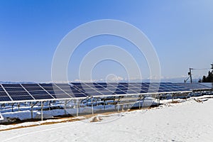 Solar power panels ,Photovoltaic modules for innovation green energy for life with blue sky background