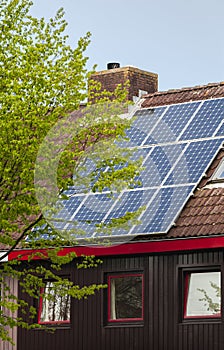 Solar power panels on roof of a house