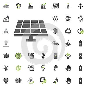 Solar power station icon. Eco and Alternative Energy vector icon set. Energy source electricity power resource set vector.