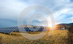 Solar power station. Solar panels, photovoltaics, alternative source of electricity