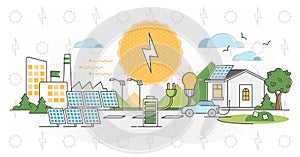 Solar power vector illustration. Alternative light energy outline concept.