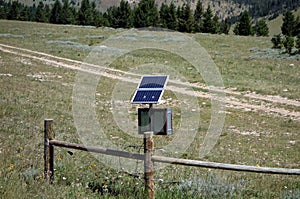 Solar powered electric fence in the mountains