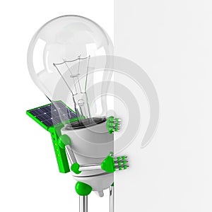 Solar powered light bulb robot - blank billboard photo