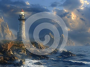 solar powered lighthouse rocky coast