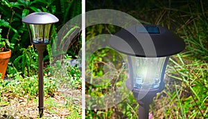 Solar powered outdoor garden lights photo