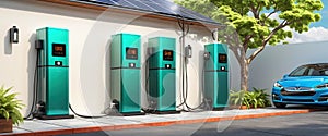Solar-powered regenerative electrical energy storage for charging electric cars, electrical appliances and private households