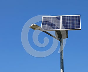 solar powered street lamp with photovoltaic panel and battery gr