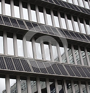 Solar PV Panels Mounted On Building Facade