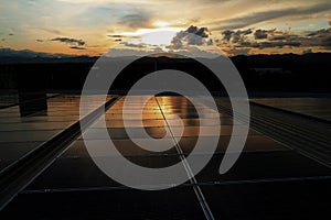Solar PV Rooftop Beautiful Sunset Sky