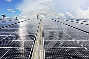 Solar PV System on Industry Roof with Cloudy Sky
