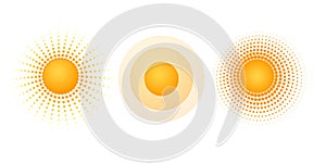 Solar radial pattern Orange abstract banner from dot Sun shape design element with a dotted pattern rays in a modern style