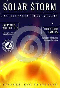 Solar storm banner template. Astronomy science poster