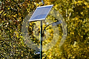 Solar street lamp in a park in autumn