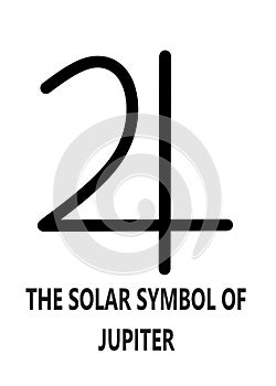 The solar symbol of Jupiter with description words white backdrop photo