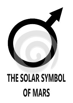 The solar symbol of Mars with description words white backdrop photo