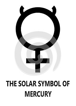 The solar symbol of Mercury with description words white backdrop photo