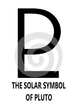 The solar symbol of Pluto with description words white backdrop