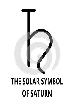 The solar symbol of Saturn with description words white backdrop photo