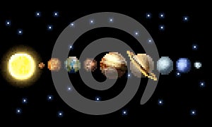 Solar System 8 Bit Arcade Video Game Pixel Art