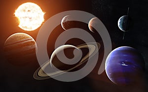 Solar system. All planets on one side of the Sun. Elements of the image are furnished by NASA