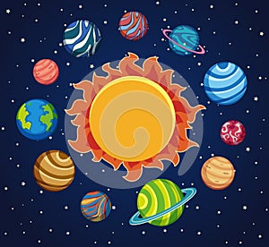 Solar system background with planets around the sun