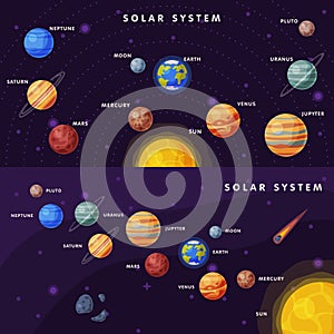 Solar System Banner Set, Earth, Saturn, Mercury, Venus, Earth, Mars, Jupiter, Saturn, Uranus, Neptune, Pluto, Moon