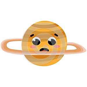 Solar system cosmic object, saturn planet chracter with cute cartoon style face isolated on white background