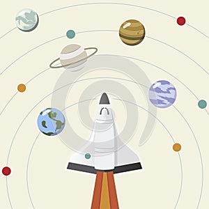 The solar system illustration rocket launch