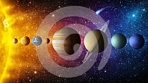 Solar system planet, comet, sun and star. Elements of this image furnished by NASA. photo