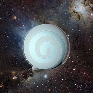 Solar system planet Uranus on nebula background 3d rendering. Elements of this image furnished by NASA