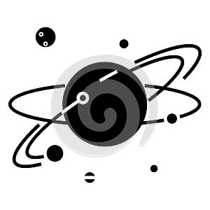 Solar system - planetary - space - planet with satelites - mars icon, vector illustration, black sign on isolated