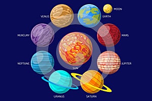 Solar system planets cartoon observatory small planets pluto venus mercury neptune mars crater stars and stars cosmos