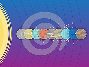 Solar system - planets, comet, satellite of the planets flat illustration